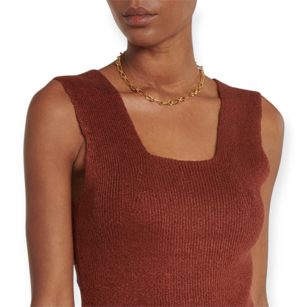 Joseph Ribbed Knit Linenblend Tank Top Chestnut Brown Size Large NWT with defect